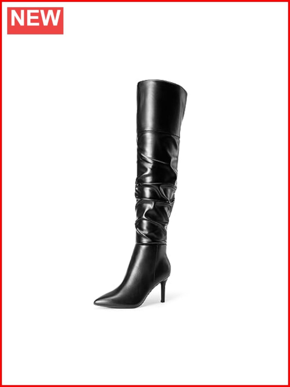 Over-the-Knee Heeled Boots Faux Leather V-Cut Cuff Slouched Party